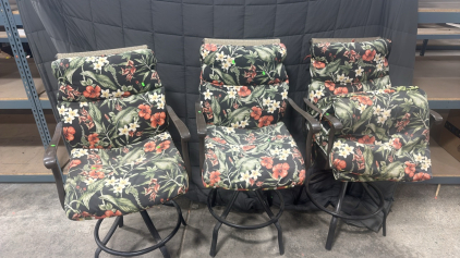 (3) Rotating Outdoor Metal Chairs, (4) Floral Attachable Seat Cushion