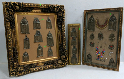 (3) Framed Vintage Jewelry Display Set