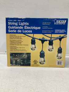 Feit Electric String Lights- 14.6m / 48ft / 48pi, 24 light sockets bulbs included,