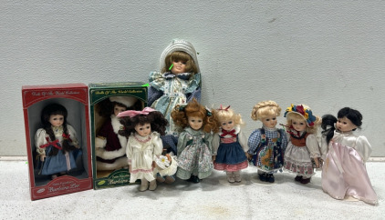 (8) Petite Porcelains by Barbara Lee (Dolls of the World & Signature Collection), (1) Large Porcelain Doll