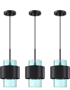 Doraimy 3pack Hanging Kitchen Island Light 6" Drum Colored Glass and Gruenlich 2pack Outdoor Wall Lamp Black (r3)