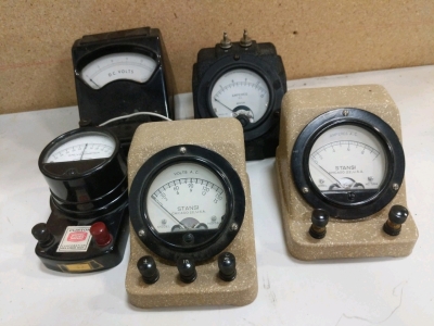 Analog Meters - (1) DC Volts Meter (1) Galvanometer (1) Ampere Meter (1) Volts AC Meter (1) Amperes AC Meter (r4)