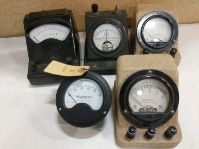 Analog Meters - (1) DC Volts Meter (1) Galvanometer (1) AC Volts Meter (1) AC Amperes Meter (1) Milliamperes Meter (r4)