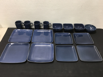 Box Set of Blue Plates, Bowls and Cups