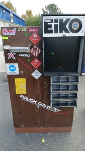 Metal cabinet wooden shelves