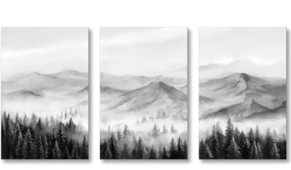 Black and White Foggy Forest Wall Art for Living Room 3 Pieces (R1)