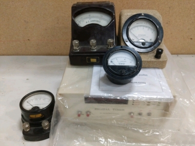 Electrical Instruments Set - (1) Digital Timer (1) A C Amperes (1) D C Amperes (1) Weston A C Amperes (1) Triplett A C Amperes (r4)