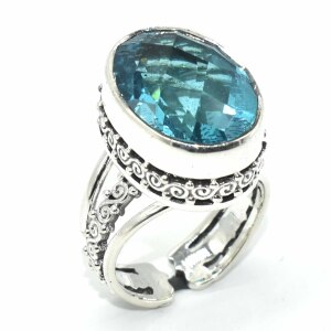 Silver Swiss Blue Quartz(17.35ct) Ring