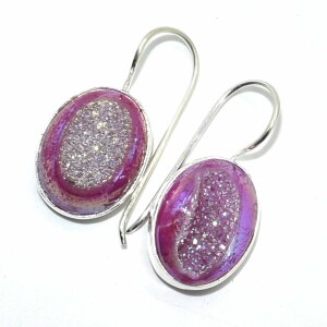 Silver Pink Druzy(24.1ct) Earrings