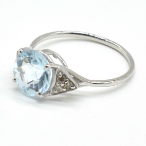 Silver Diamond(0.20 Cts) Blue Topaz(1.8ct) Ring