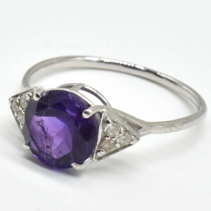 Silver Diamond(0.20 Cts) Amethyst(1.5ct) Ring