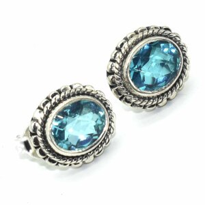 Silver Swiss Blue Quartz(4.4ct) Earrings