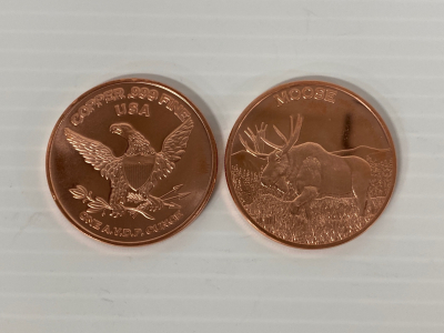 (2) 1 Oz Fine Copper Rounds