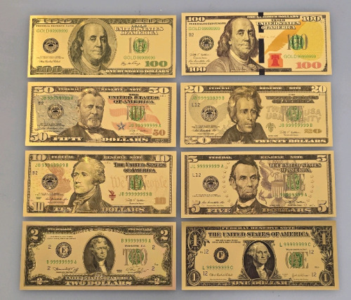(8) Collectible Novelty Golf Leaf U.S. Currency Bills