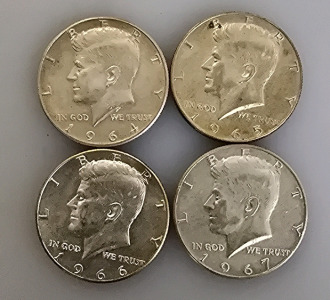 (4) Kennedy Half Dollars- '64, '65, '66, '67