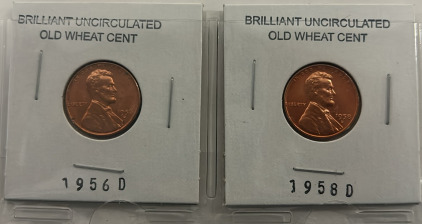 2 Brilliant Uncirculated Old Wheat Pennies