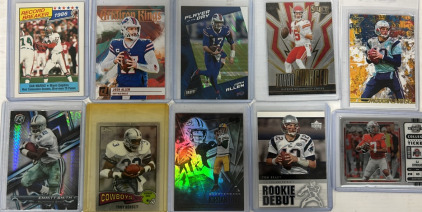 10 Football Star Cards (Tom Brady, Josh Allen, Patrick Mahomes, Emmitt Smith/W/Rookie, Jordan Love, C.J. Stroud, Dan Marino)