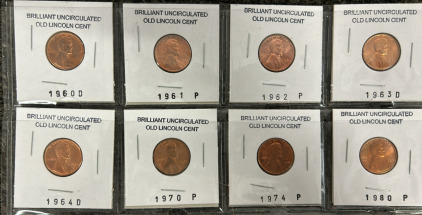 8 Brilliant Uncirculated Old Lincoln Cents