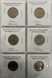 6- Brilliant Uncirculated Jefferson Nickels