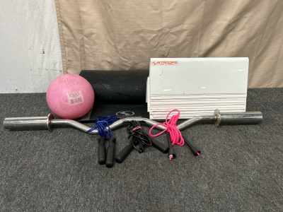 Stroops Rubber Mat, Jump Ropes, Hurdles, Ball, and Weight Bar