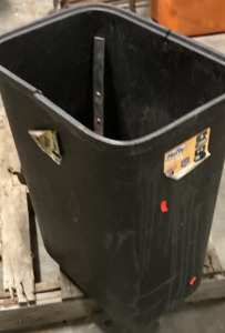 TRASH CAN WITH VARIETY OF TOOLS.