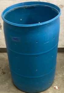 30 GALLON PLASTIC BARREL.