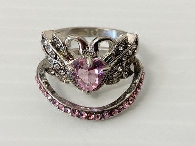 Size 6 Silver Pink Sapphire Ring Set