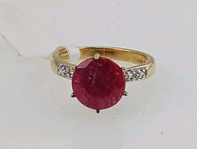 Raw Red Ruby Gemstone 925 Gold Ring (size 7.5)