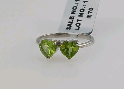 Silver 925 2 Gemstone Peridot Women’s Heart Ring (size 7)