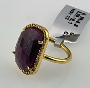 8.1ct. Cut And Faceted Ruby Gemstone And Gold Plated .925 Silver Ring Size 6-1/2