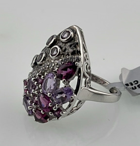 8.65ct. Cut And Faceted Amethyst And Garnet CZ Gemstone .925 Silver Ring Size 7