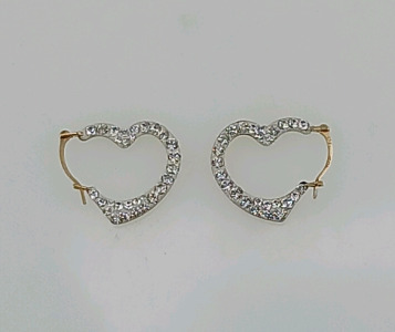 Gold and White CZ Heart Earrings