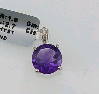 Amethyst and Diamond Pendent 925 Silver