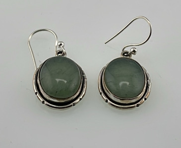 Oval Cut And Polished Jade .925 Silver Earrings