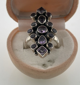 Cut And Faceted Purple Gemstone .925 Silver Ring Size 7-1/2