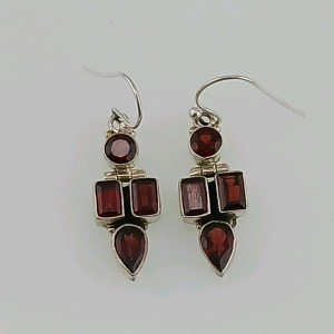 Red 4 Stone Garnet Danhle Earrings 925 Silver