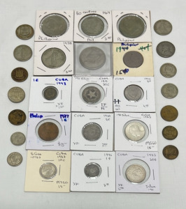 Large Lot Of Cuba/Phillipine Coins W/ Many Silver