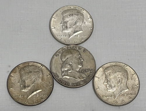 (3) 1964 Silver Half Dollars And (1) 1959 Silver Half Dollar