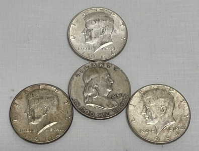 (3) 1964 Silver Half Dollars And (1) 1959 Silver Half Dollar