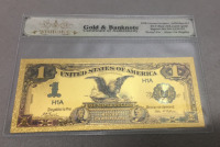 (1) 1899 Silver Certificate 24k Gold Flake $1 Bill Banknote - 2