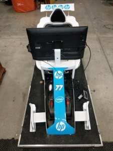 (1) Racing Simulator - Full Set HP w/ Insignia Monitor & Logitech Steering Wheel & Joystick on Rolling Platform