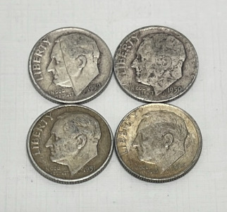 (4) Roosevelt Silver Dimes Dated 1951 to 1964