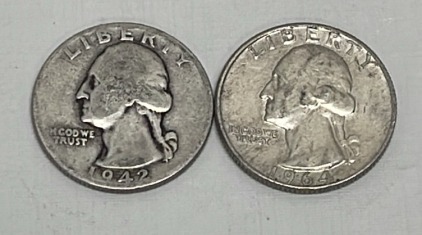 (2) Washington Silver Quarters Dated 1942 And 1964