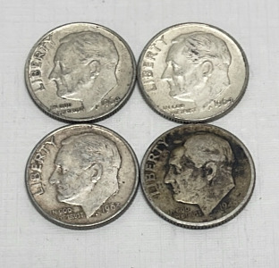 (4) Roosevelt Silver Dimes Dated 1946 to 1964