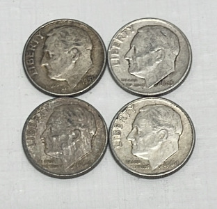 (4) Roosevelt Silver Dimes Dated 1946 to 1964