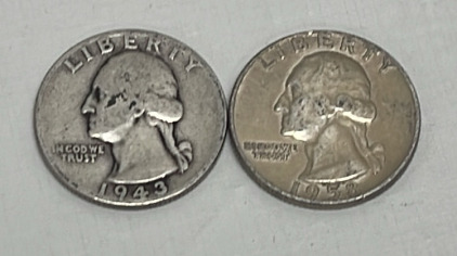 (2) Washington Silver Quarters Dated 1943 And 1958