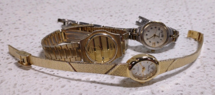 (1) Fossil Water Resistant Stainless Steel Back Watch, (1) Willow Bay Japan Movt Stainless Steel Back Watch, & (1) Quintel Stainless Steel Back Watch