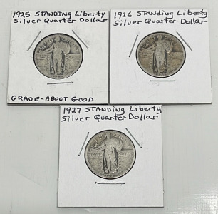 (3) Standing Liberty Silver Quarters Dated 1925, 1926, 1927