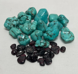 (15) 373ct. Total Turquoise Pieces, (20) 76.75ct. Total Natural Idaho Star Garnets (Tumbled And Polished)