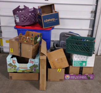 (13) Assorted Boxes for Storage, (6) Assorted Totes w/ Assorted Lids for Storage & More